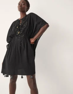 Jada Embellished Mini Kaftan Black