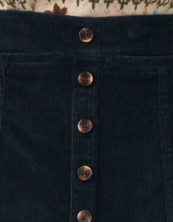 Jamie Button Corduroy Midi Skirt Blue