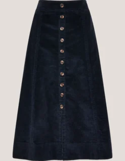 Jamie Button Corduroy Midi Skirt Blue