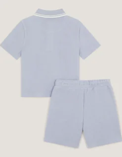 Jersey Polo Shirt & Shorts Set Blue