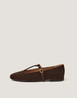 Jesi Velvet Mary Jane Ballet Flats Brown