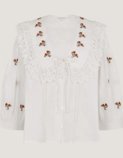 Jess Embroidered Broderie Shirt White