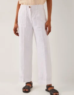 Jolie Regular Linen Wide Leg Trousers White