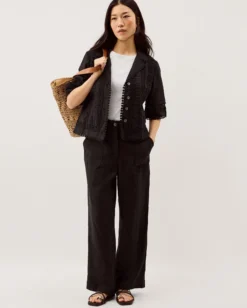 Jolie Straight Linen Blend Trousers Black