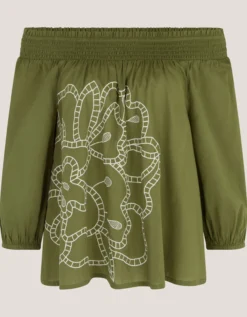 Julie Embroidered Bardot Top Green