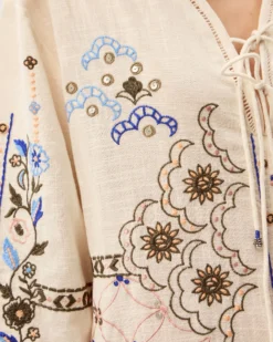 Julie Embroidered Midi Kaftan Ivory