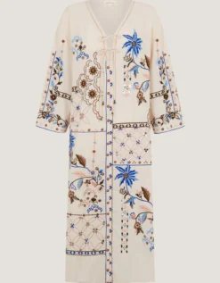 Julie Embroidered Midi Kaftan Ivory