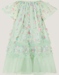 Kala Floral Appliqué Party Dress Green