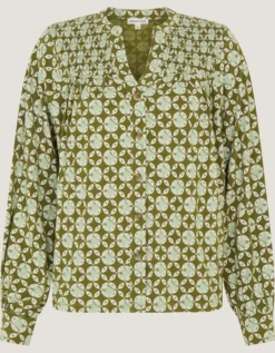 Kalani Geometric Jersey Blouse Green