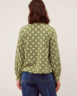 Kalani Geometric Jersey Blouse Green
