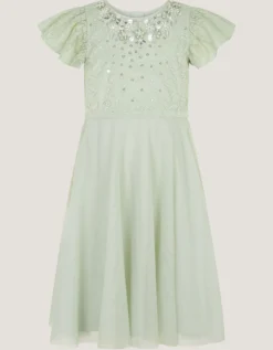 Keisa Embellished Lace Party Dress Green