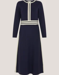 Keli Contrast Stripe Knit Midi Dress Blue
