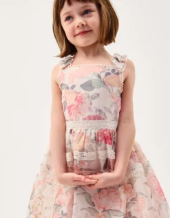 Kelis Floral Lace Hanky Hem Dress Pink