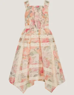 Kelis Floral Lace Hanky Hem Dress Pink