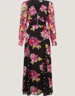 Kiri Floral Print Maxi Dress Black