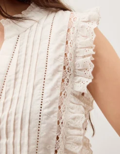 Lacy Sleeveless Broderie Top Ivory