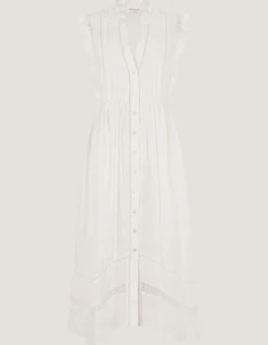 Lacy Sleeveless Handkerchief Midi Dress Ivory