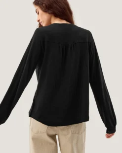Laney Lace Linen Blend Top Black