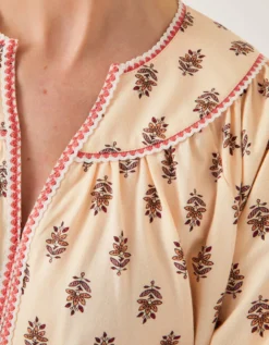Laurie Floral Print Jersey Top Ivory