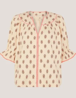 Laurie Floral Print Jersey Top Ivory