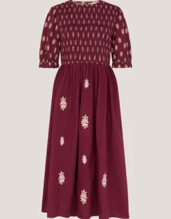 Laurie Floral Smocked Midi Dress Red