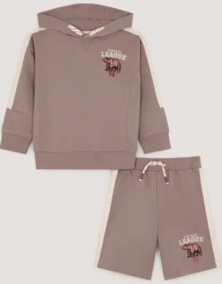 League Hoodie & Shorts Set Brown