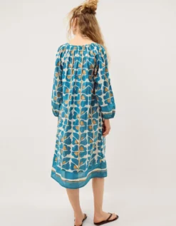 Leila Print Midi Beach Dress Teal