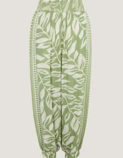 Lillie Leaf Print Balloon Trousers Green