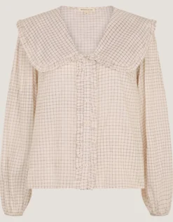 Lily Peter Pan Collar Check Shirt Ivory