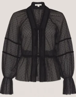 Lina Sheer Polka Dot Lace Blouse Black