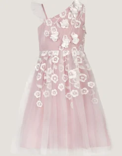 Liza Embroidered Asymmetrical Party Dress Pink