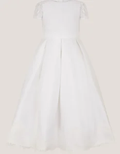 Lola Bow Lace Trim Communion Dress White