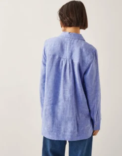 Lola Linen Longline Shirt Blue