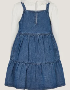 Long Sleeve Top & Denim Pinafore Dress Set Blue