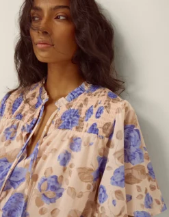 Lori Floral Bubble Hem Blouse Ivory