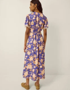 Lori Lace Floral Satin Midi Dress Blue