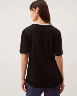Lucia Lace Linen Blend T-Shirt Black