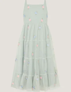 Luna Floral Embroidered Mesh Party Dress Green