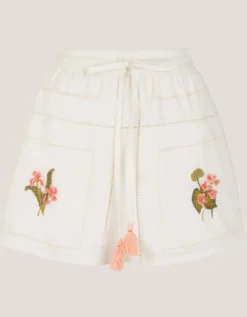 Luna Floral Embroidered Shorts White