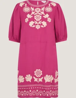 Lydia Embroidered Linen Blend Mini Dress Pink