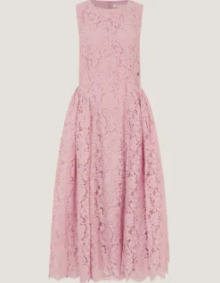 Lydia Sleeveless Lace Midi Dress Pink
