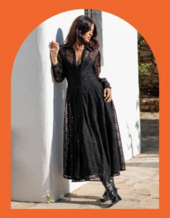 Lyrical Sisters Chira Lace Shirt Dress Black