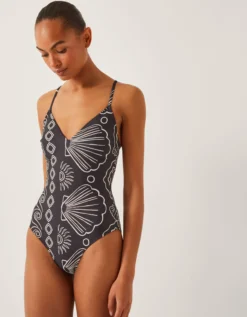Macie Shell Print Swimsuit Black