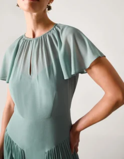 Madison Flutter Sleeve Pleated Bridesmaid Dress Green