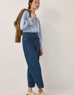 Maeve Ruffle Stripe Shirt Blue