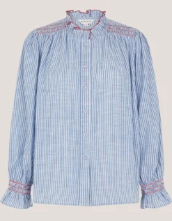 Maeve Ruffle Stripe Shirt Blue