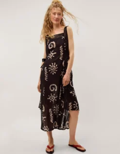 Mafalda Sun Print Lace Midi Dress Black