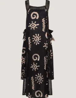 Mafalda Sun Print Lace Midi Dress Black
