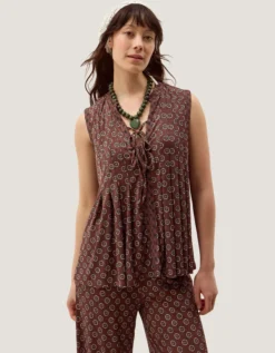 Magdalena Geometric Jersey Top Brown