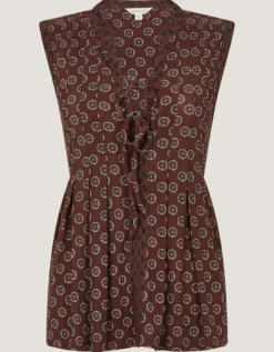 Magdalena Geometric Jersey Top Brown
